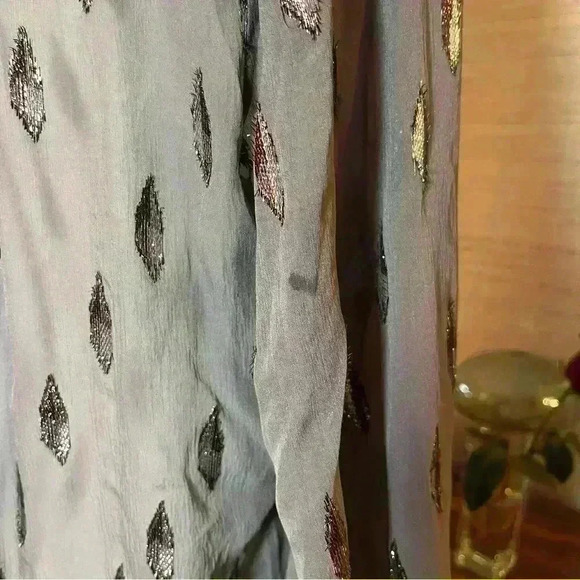 Joie - Silk Mauro Metallic Top Grey Silver Women’s Size Small Semi-sheer Blouse - Picture 12 of 14